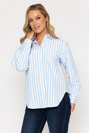Carraig Donn Cotton Blend Blue Striped Shirt