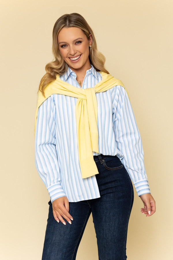 Carraig Donn Cotton Blend Blue Striped Shirt