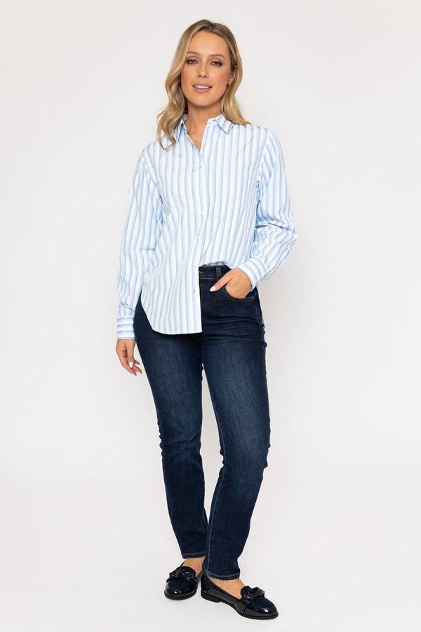 Carraig Donn Cotton Blend Blue Striped Shirt