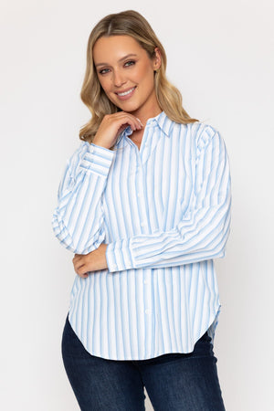 Carraig Donn Cotton Blend Blue Striped Shirt