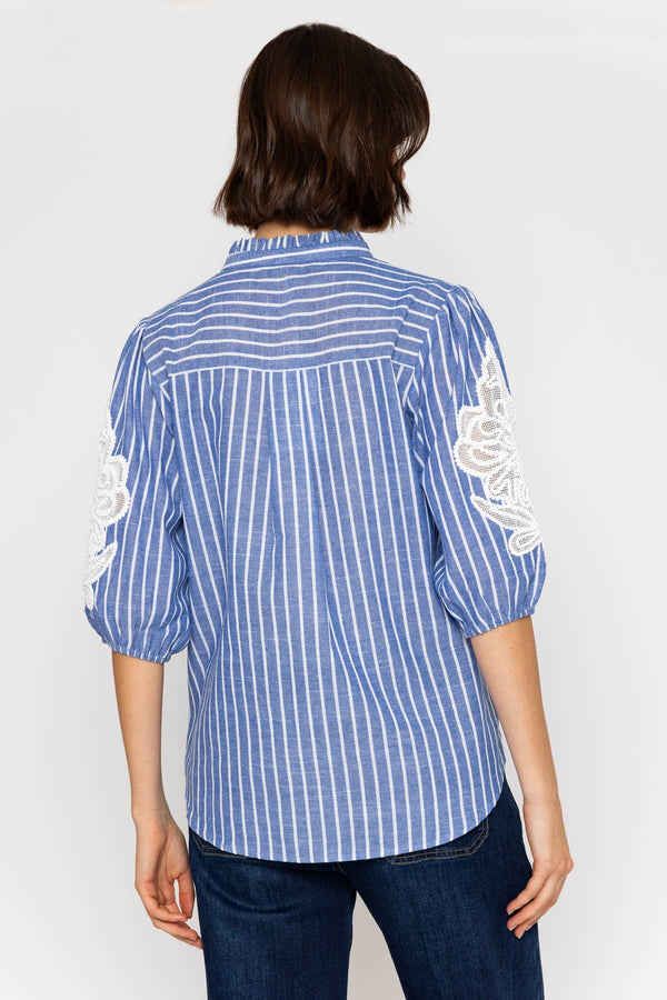 Carraig Donn Cotton Blend Embroidered Shirt in Denim Blue