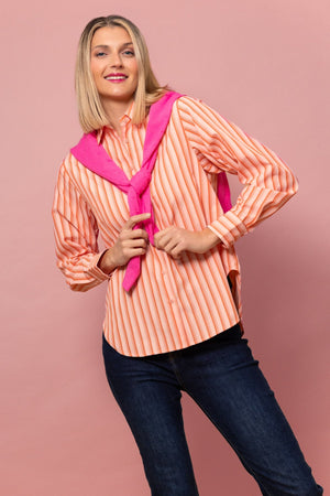 Carraig Donn Cotton Blend Orange Striped Shirt