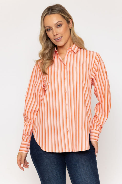 Cotton Blend Orange Striped Shirt