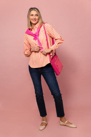 Carraig Donn Cotton Blend Orange Striped Shirt