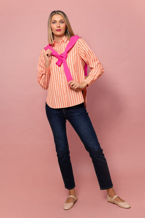 Carraig Donn Cotton Blend Orange Striped Shirt