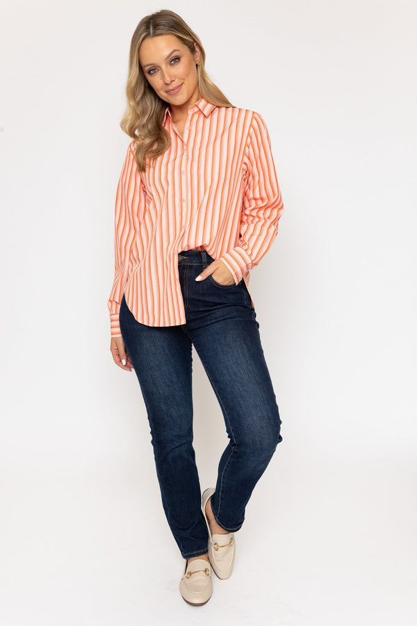 Carraig Donn Cotton Blend Orange Striped Shirt
