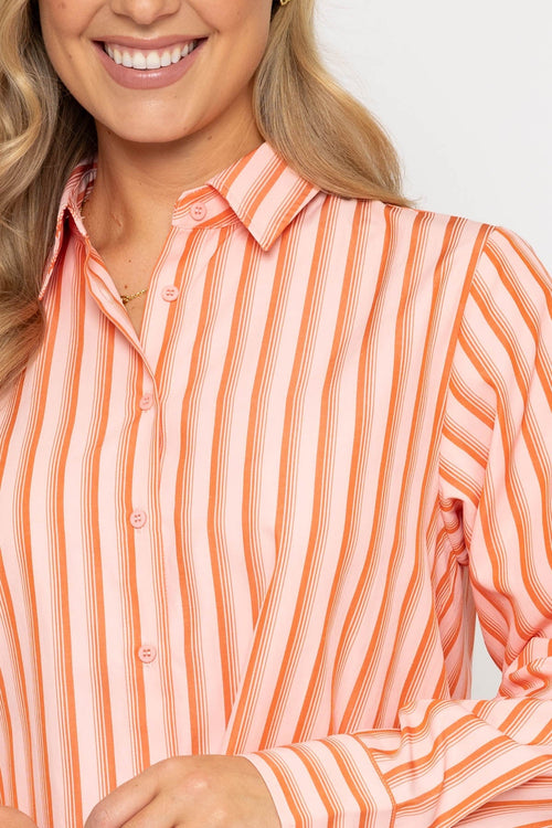 Carraig Donn Cotton Blend Orange Striped Shirt