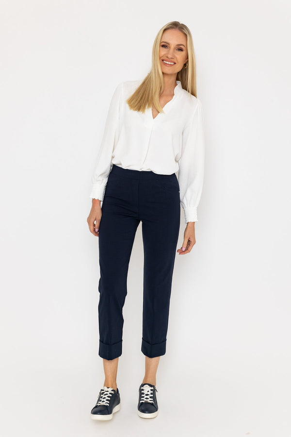 Carraig Donn Cotton Turn Up Trousers in Navy
