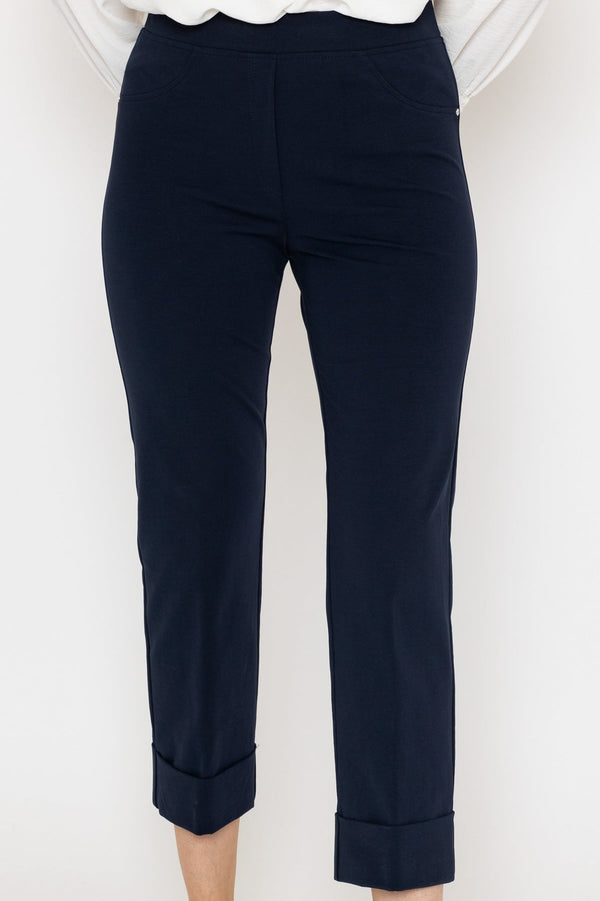 Carraig Donn Cotton Turn Up Trousers in Navy
