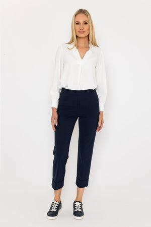 Cotton Turn Up Trousers in Navy