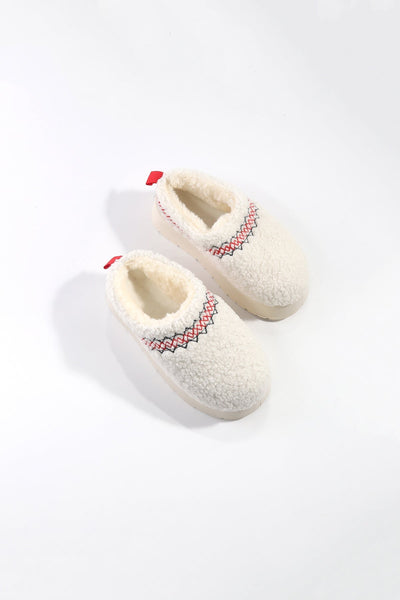 Carraig Donn Cream Borg Platform Slippers