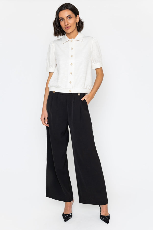 Carraig Donn Cream Boucle Top with Gold Buttons