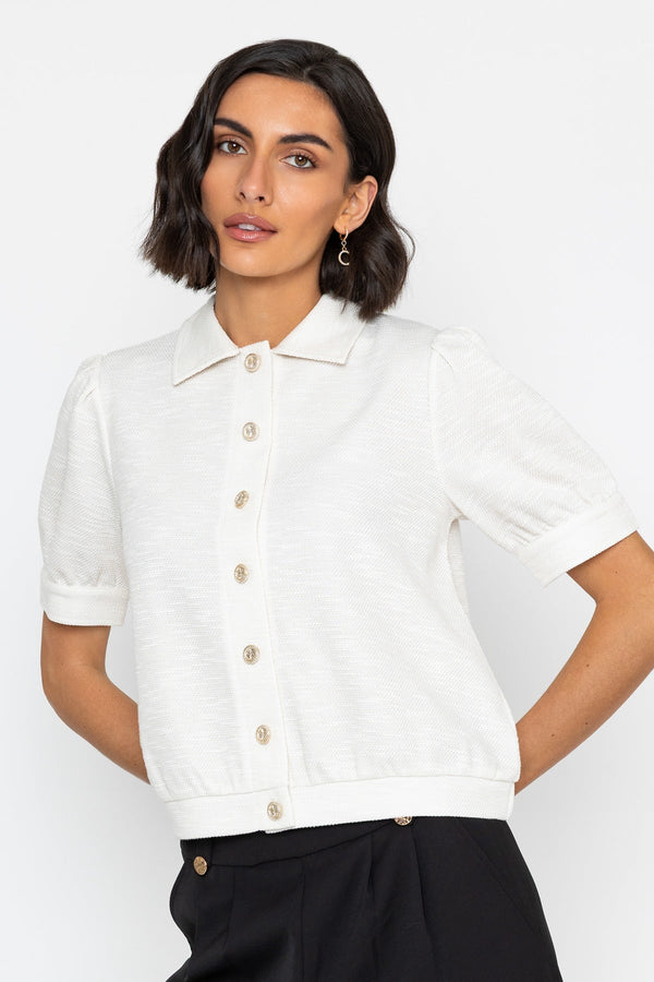 Carraig Donn Cream Boucle Top with Gold Buttons