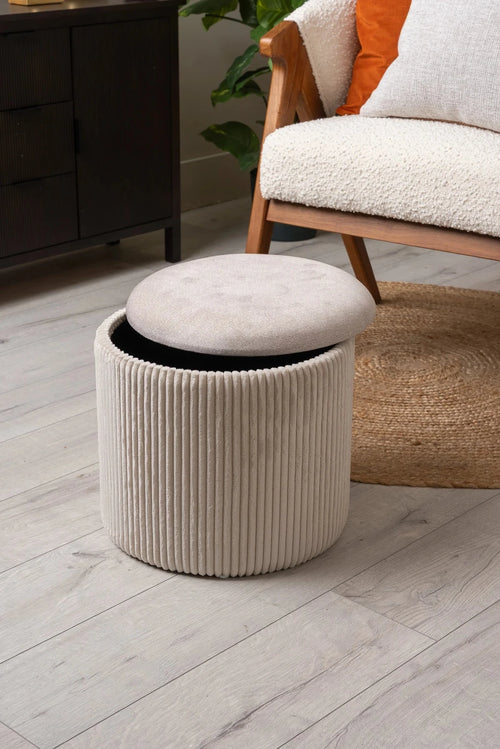 Cream Cara Corduroy Storage Stool