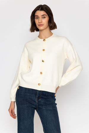 Carraig Donn Cream Cardigan with Contrast Button Details