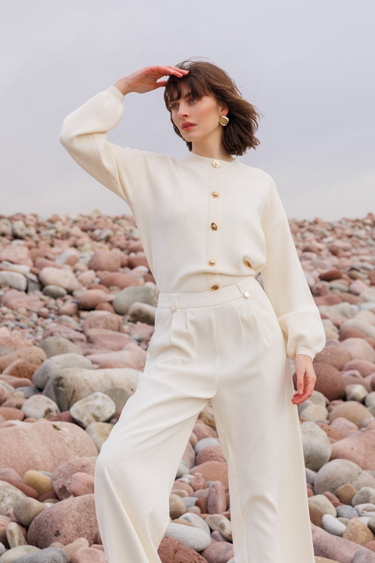 Cream Cardigan with Contrast Button Details