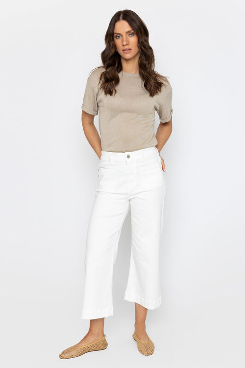 Cream Denim Jeans with Front Pockets