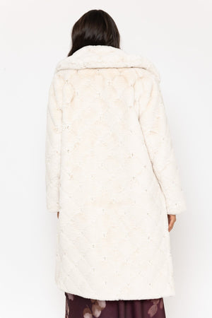 Carraig Donn Cream Diamond Faux Fur Longline Coat
