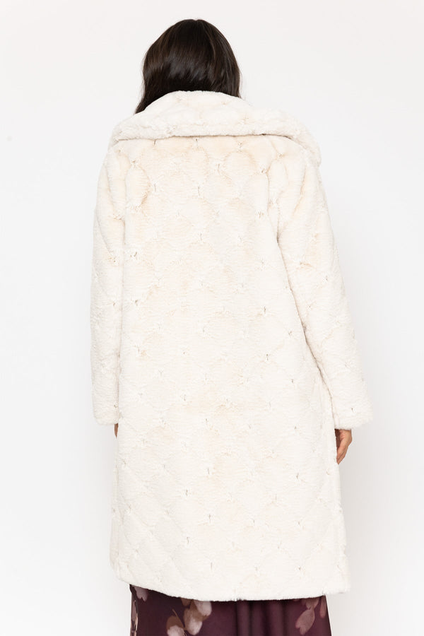 Carraig Donn Cream Diamond Faux Fur Longline Coat