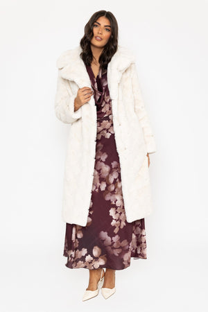 Carraig Donn Cream Diamond Faux Fur Longline Coat