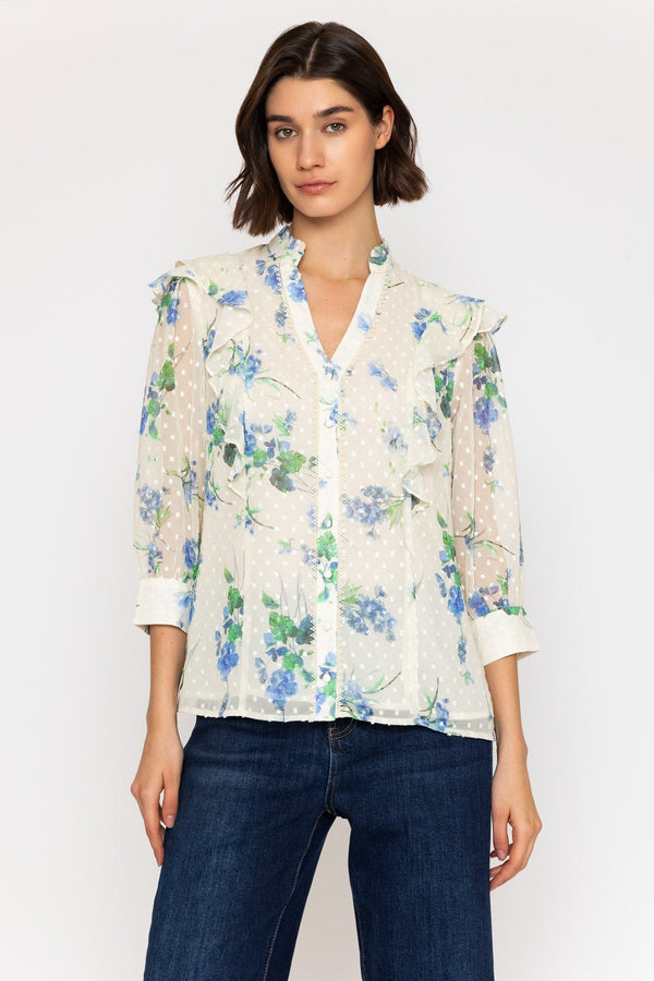 Carraig Donn Cream Dobby Blouse with Blue Floral Print