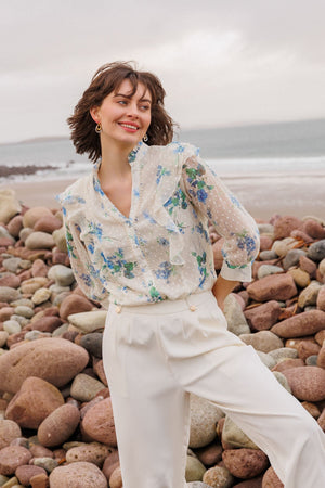 Carraig Donn Cream Dobby Blouse with Blue Floral Print