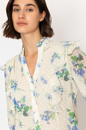 Carraig Donn Cream Dobby Blouse with Blue Floral Print