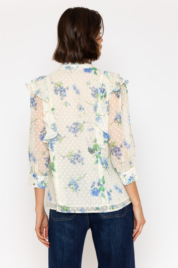Carraig Donn Cream Dobby Blouse with Blue Floral Print