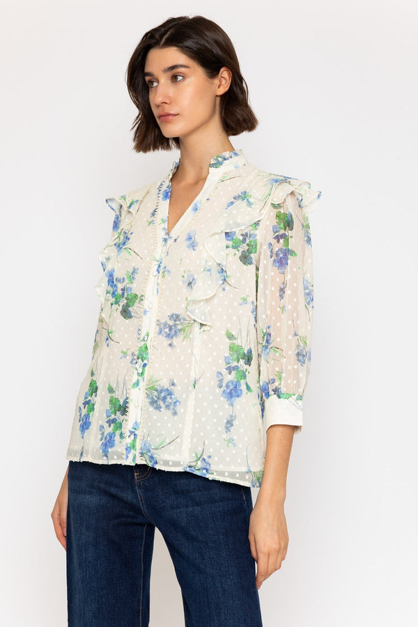 Carraig Donn Cream Dobby Blouse with Blue Floral Print