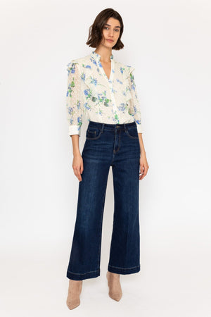 Carraig Donn Cream Dobby Blouse with Blue Floral Print