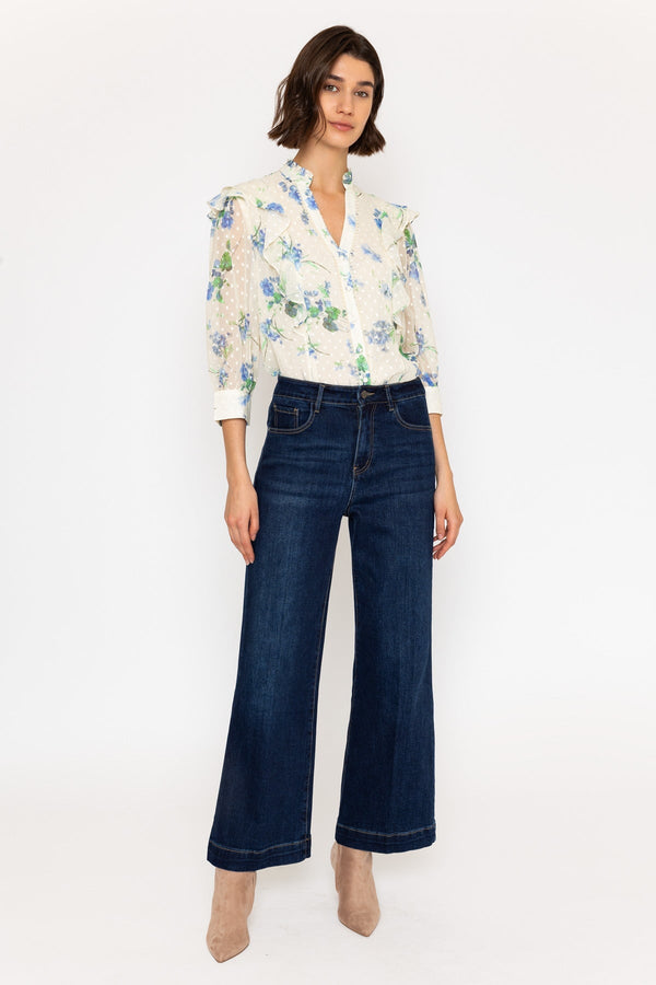 Carraig Donn Cream Dobby Blouse with Blue Floral Print