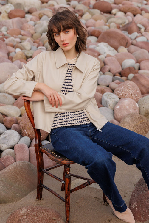 Cream Faux Leather Jacket