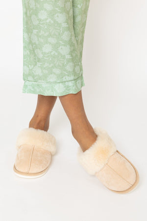 Carraig Donn Cream Faux Suede Mule Slippers