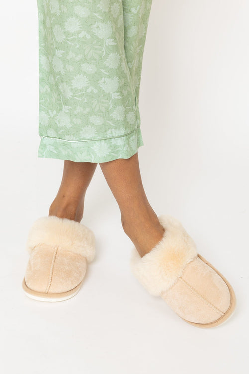 Cream Faux Suede Mule Slippers