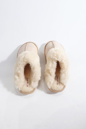 Carraig Donn Cream Faux Suede Mule Slippers
