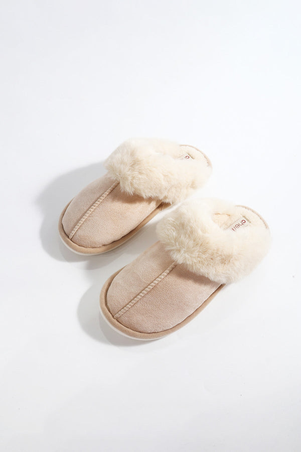 Carraig Donn Cream Faux Suede Mule Slippers