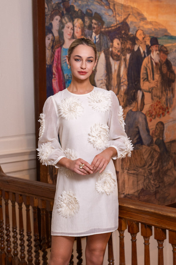 knee length dresses for ladies Aisha Floral Appliqué Mini Dress