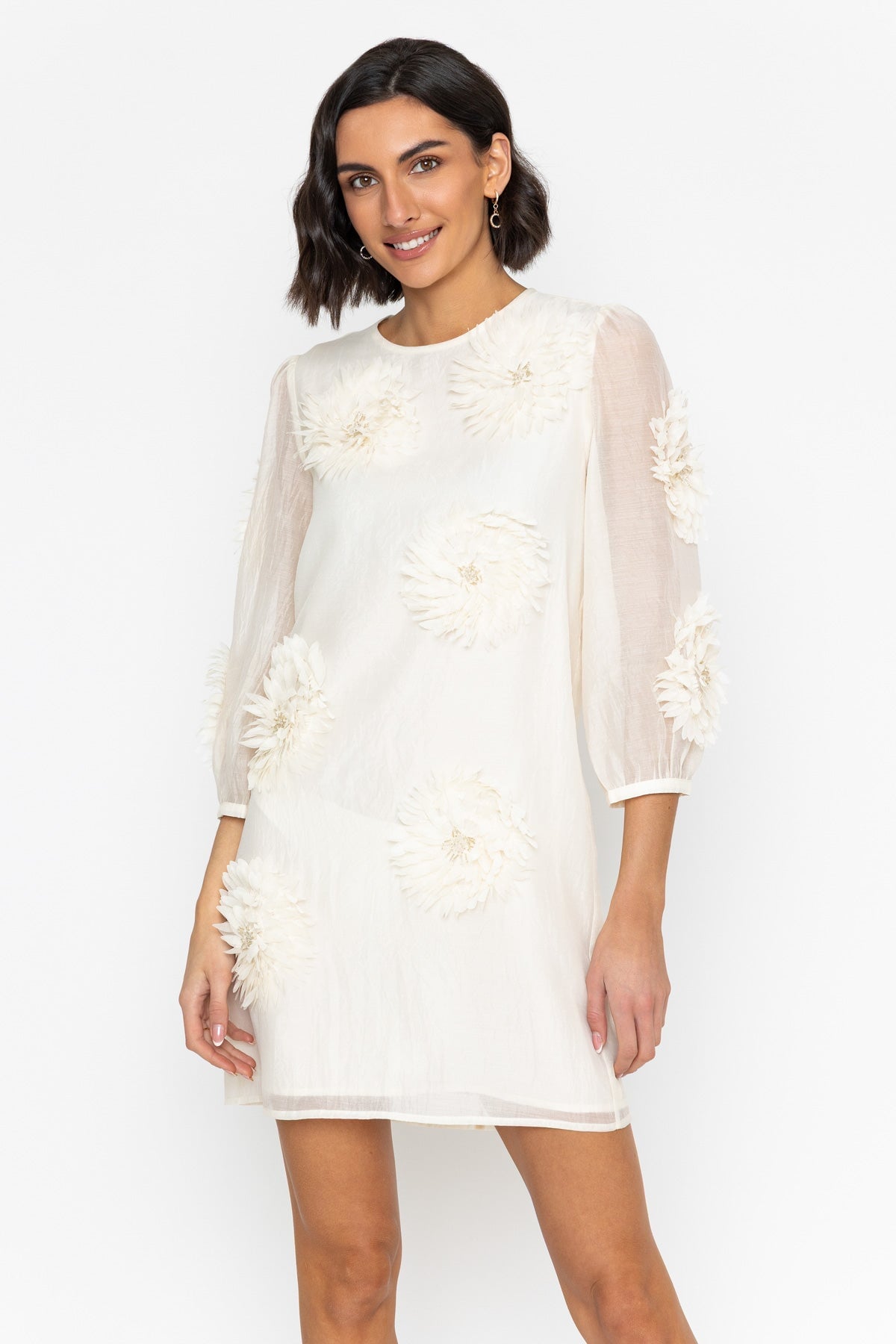 Cream Floral Appliqué Mini Dress | Occasion Wear | Dresses