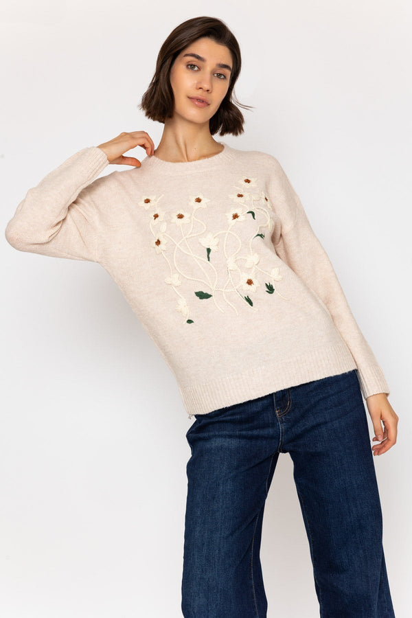 Carraig Donn Cream Floral Stitch Knit Jumper