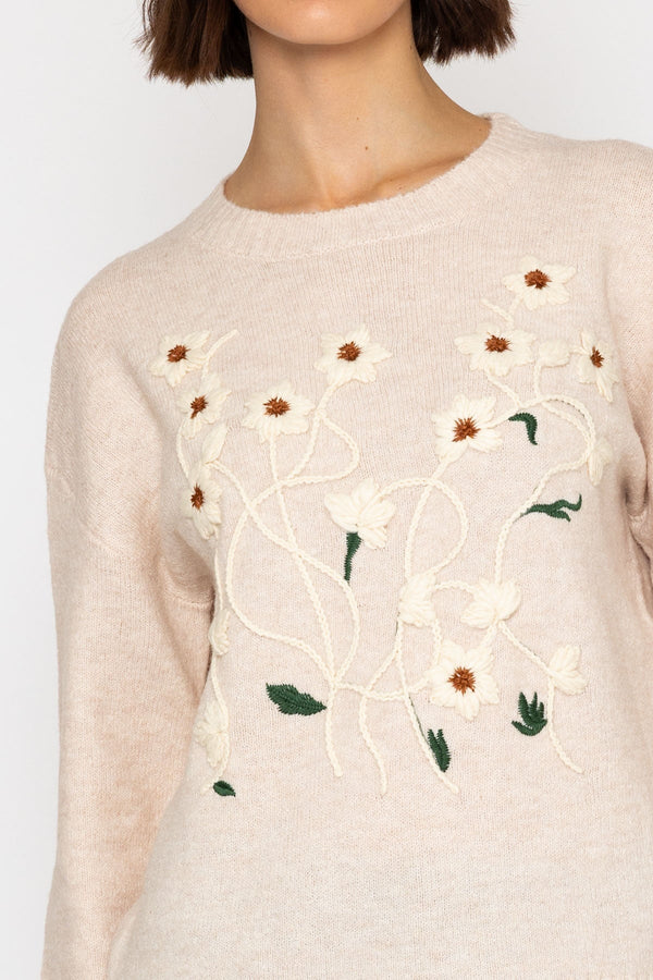 Carraig Donn Cream Floral Stitch Knit Jumper