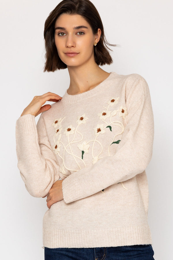 Carraig Donn Cream Floral Stitch Knit Jumper