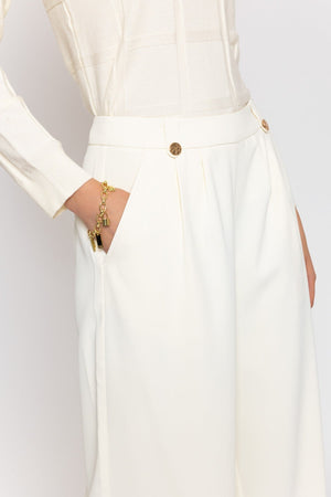 Carraig Donn Cream High-Waist Trousers with Gold Buttons