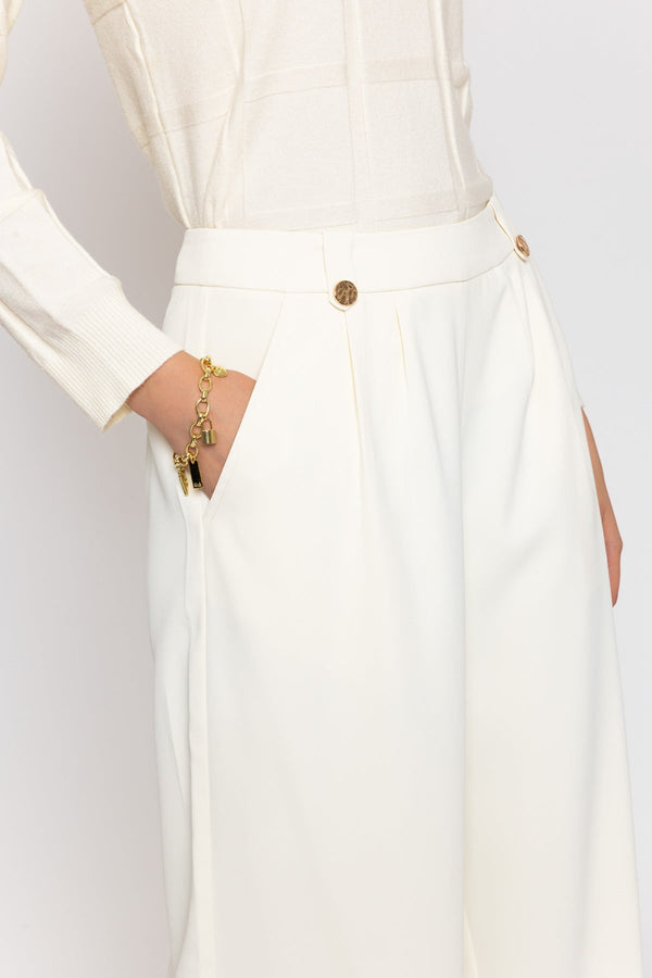 Carraig Donn Cream High-Waist Trousers with Gold Buttons