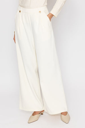 Carraig Donn Cream High-Waist Trousers with Gold Buttons