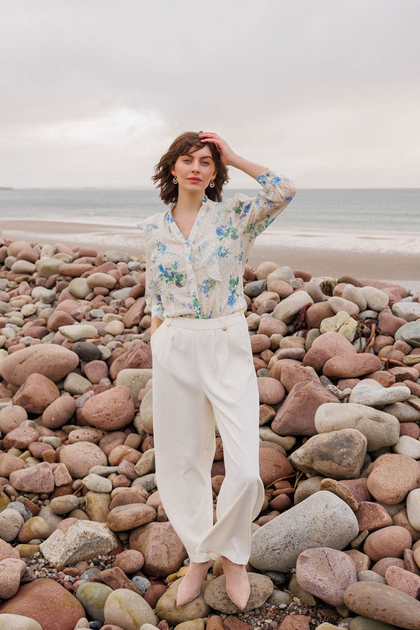 Carraig Donn Cream High-Waist Trousers with Gold Buttons