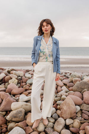 Carraig Donn Cream High-Waist Trousers with Gold Buttons