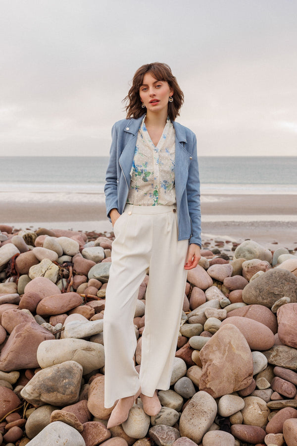 Carraig Donn Cream High-Waist Trousers with Gold Buttons