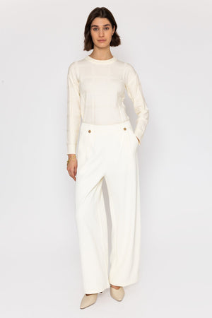 Carraig Donn Cream High-Waist Trousers with Gold Buttons