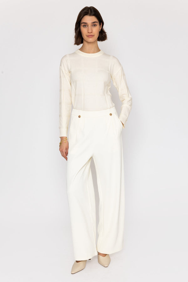 Carraig Donn Cream High-Waist Trousers with Gold Buttons