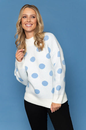 Carraig Donn Cream Knit Jumper with Blue Dot Print